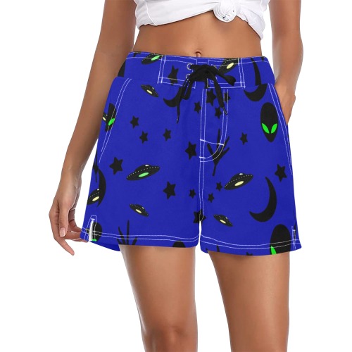 Aliens and Spaceships - Blue Women's Casual Board Shorts (Model L54)