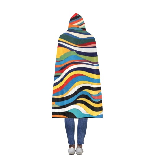 Elegant, positive, colorful wavy abstract art. Flannel Hooded Blanket 56''x80''