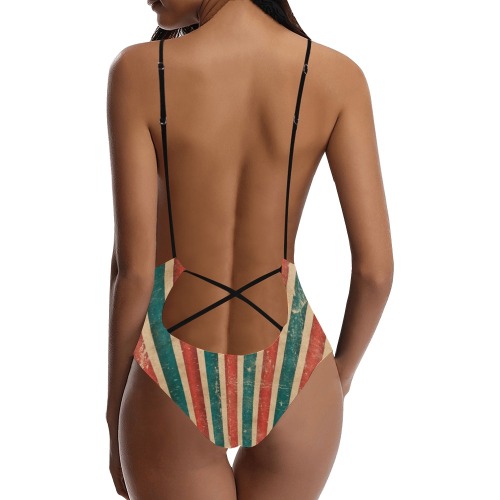 Vintage Sexy Lacing Backless One-Piece Swimsuit (Model S10)