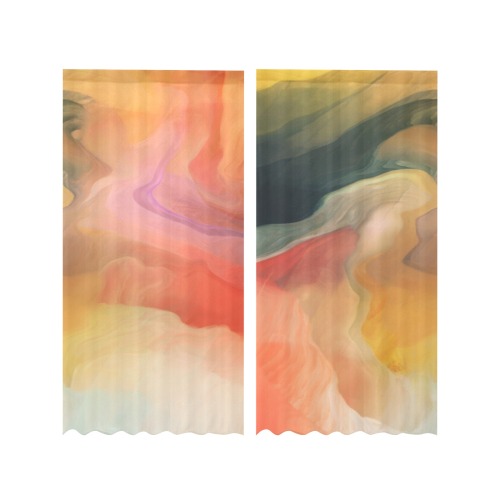 Waves desert paintbrush Gauze Curtain 28"x84" (Two-Piece)