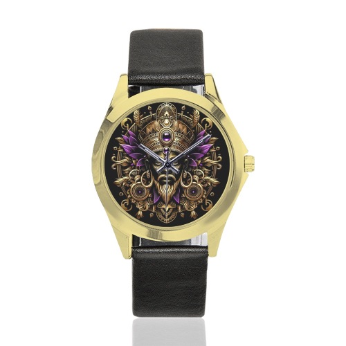 Gold GOD Face Unisex Silver-Tone Round Leather Watch (Model 216)