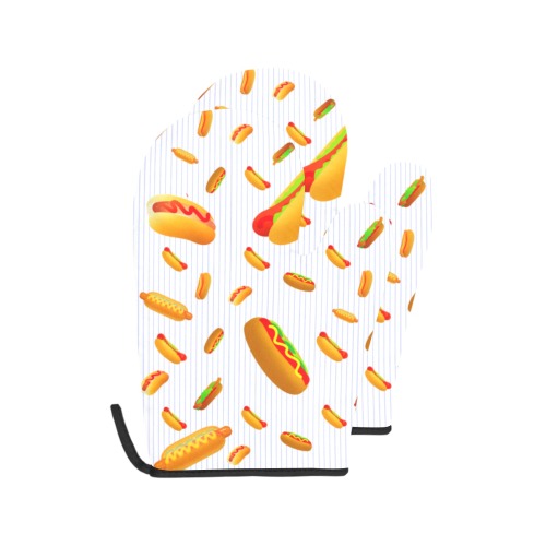 Hot Dogs on Pinstripes Oven Mitt (Two Pieces)