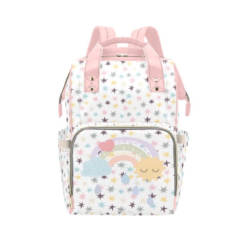 Stars and Rainbows Pink Multi-Function Diaper Backpack/Diaper Bag (Model 1688)