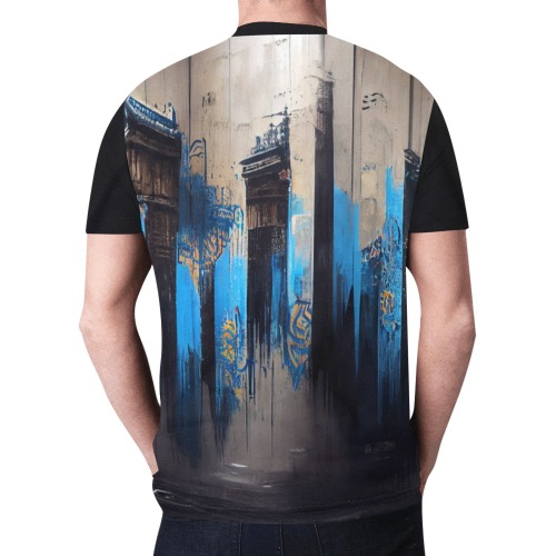 graffiti building's black and blue New All Over Print T-shirt for Men (Model T45)
