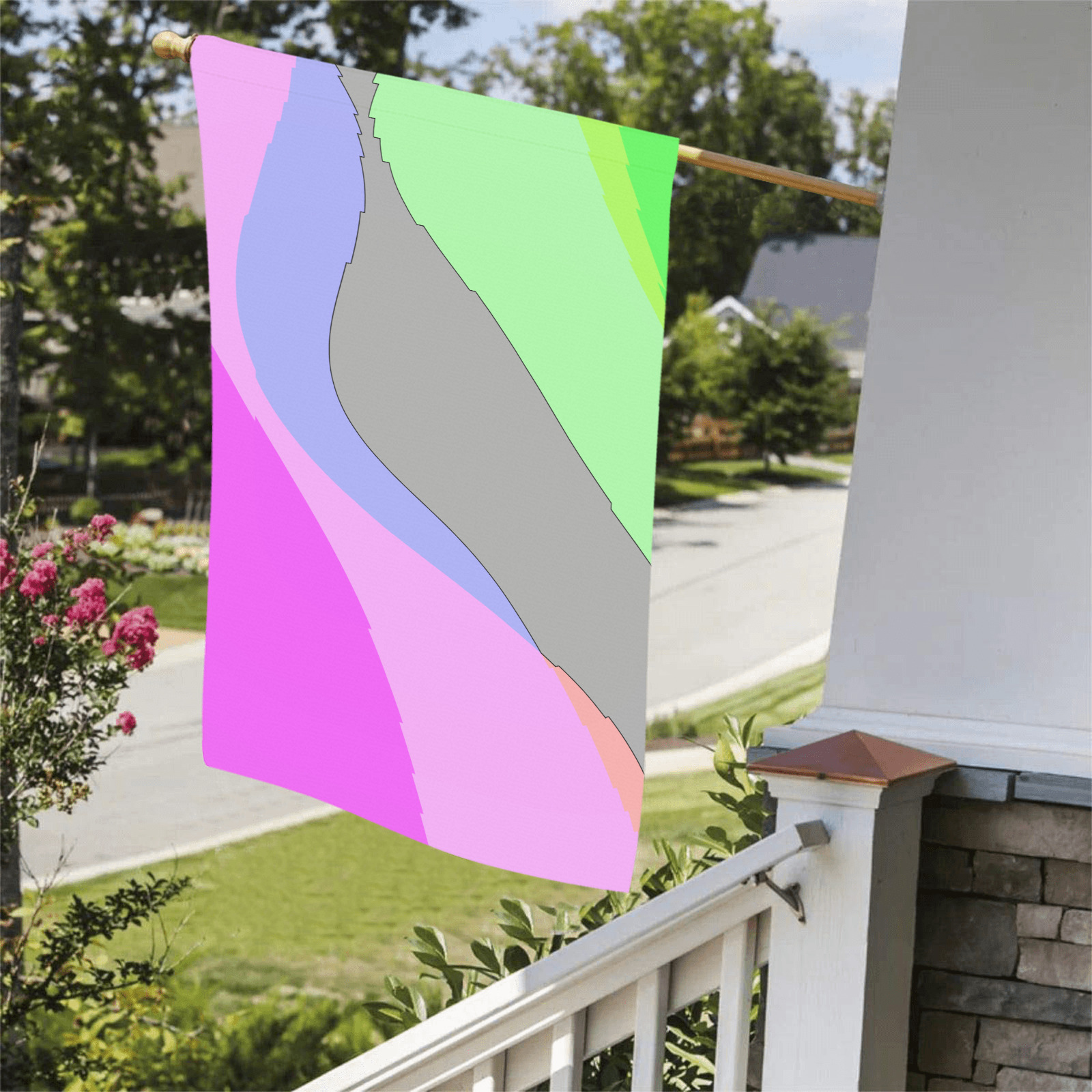 Abstract 703 - Retro Groovy Pink And Green Garden Flag 36''x60'' (Twin Sides)