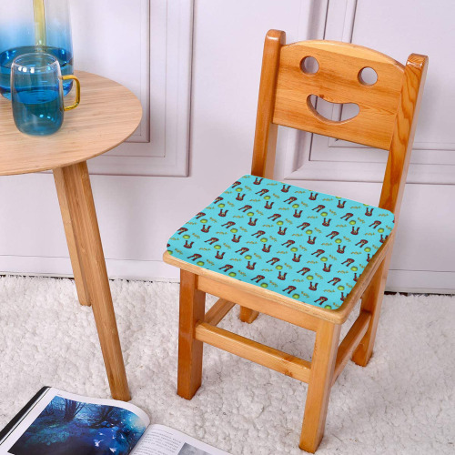 school girl pattern blue Rectangular Seat Cushion