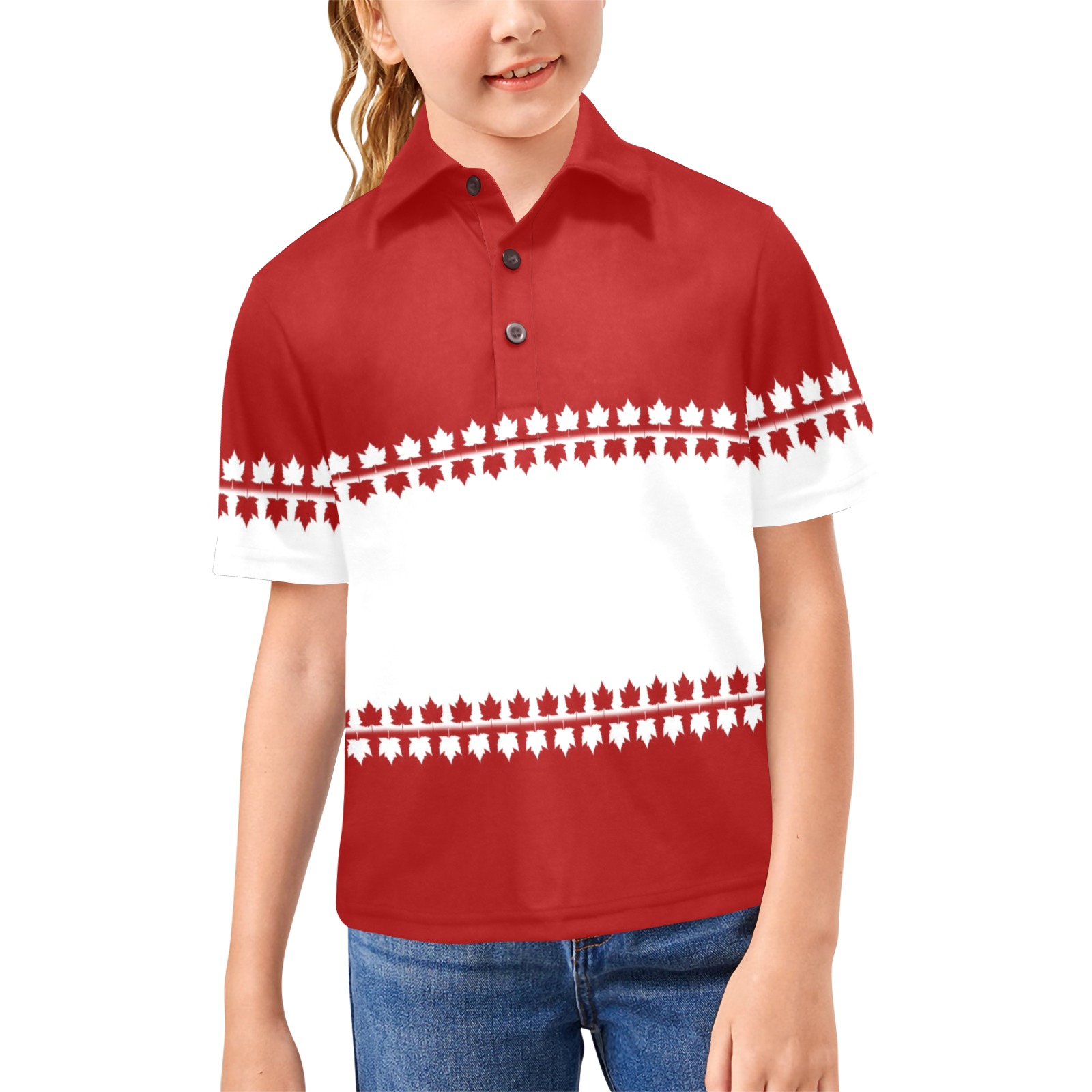 Classic Girl's Canada Team Big Girls' All Over Print Polo Shirt (Model T55)