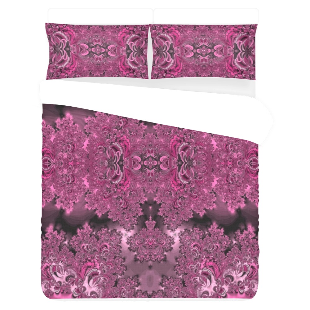 Pink Azalea Bushes Frost Fractal 3-Piece Bedding Set