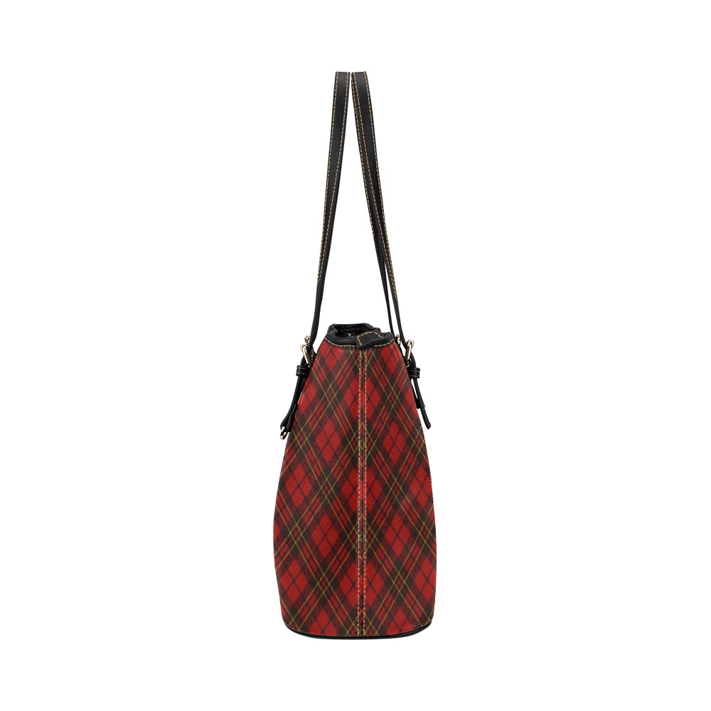 Red tartan plaid winter Christmas pattern holidays Leather Tote Bag/Small (Model 1651)