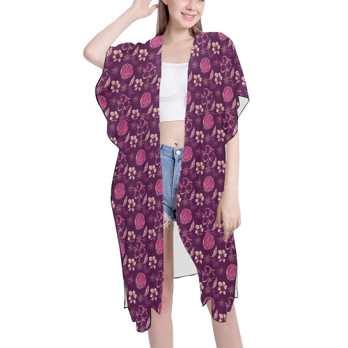 Be Unique Floral Mid-Length Side Slits Chiffon Cover Ups (Model H50)