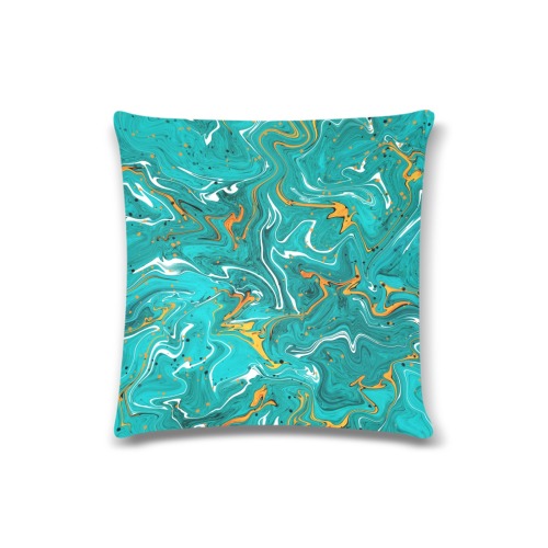 Turquoise and orange marbled art Custom Zippered Pillow Case 16"x16"(Twin Sides)