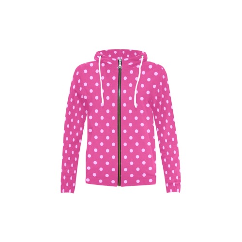 Pink Polka Dots on Fuscia All Over Print Full Zip Hoodie for Kid (Model H14)
