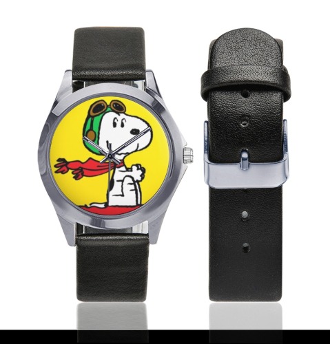 Snoopy 56 Unisex Silver-Tone Round Leather Watch (Model 216)