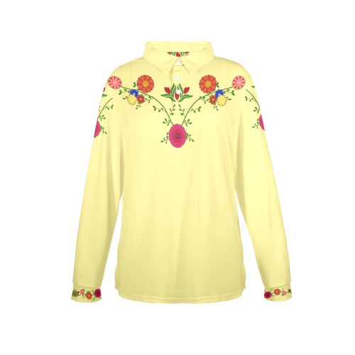 Flowers on the Vine Row / Yellow Women's Long Sleeve Polo Shirt (Model T73)