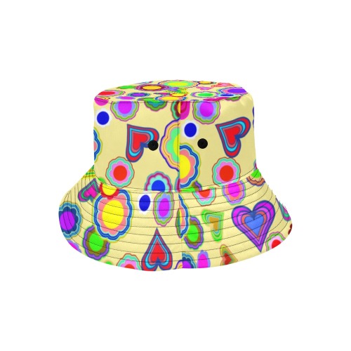 Groovy Hearts and Flowers Yellow All Over Print Bucket Hat for Men