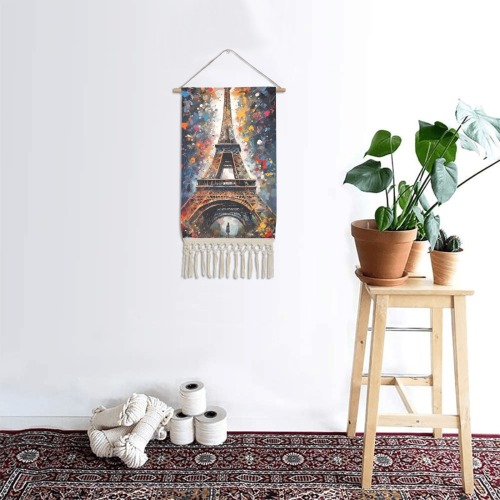 Eiffel Tower, Flowers, Colors, Woman Travel Art Linen Hanging Poster
