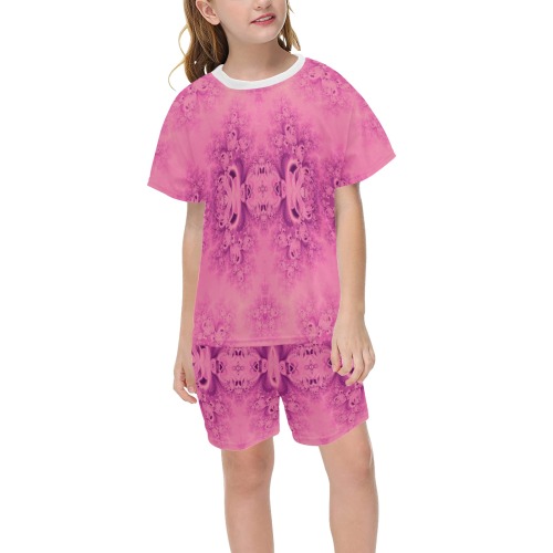 Pink Morning Frost Fractal Big Girls' Short Pajama Set