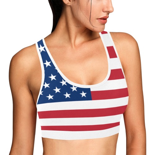 US Flag Women's Cut & Sew Sports Bra Women's All Over Print Sports Bra (Model T52)