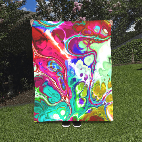 Abstract Liquid Marble Pouring Modern Art Texture Quilt 40"x50"