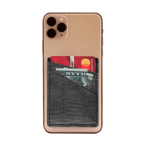 Black Crocodile Leather Print Cell Phone Card Holder