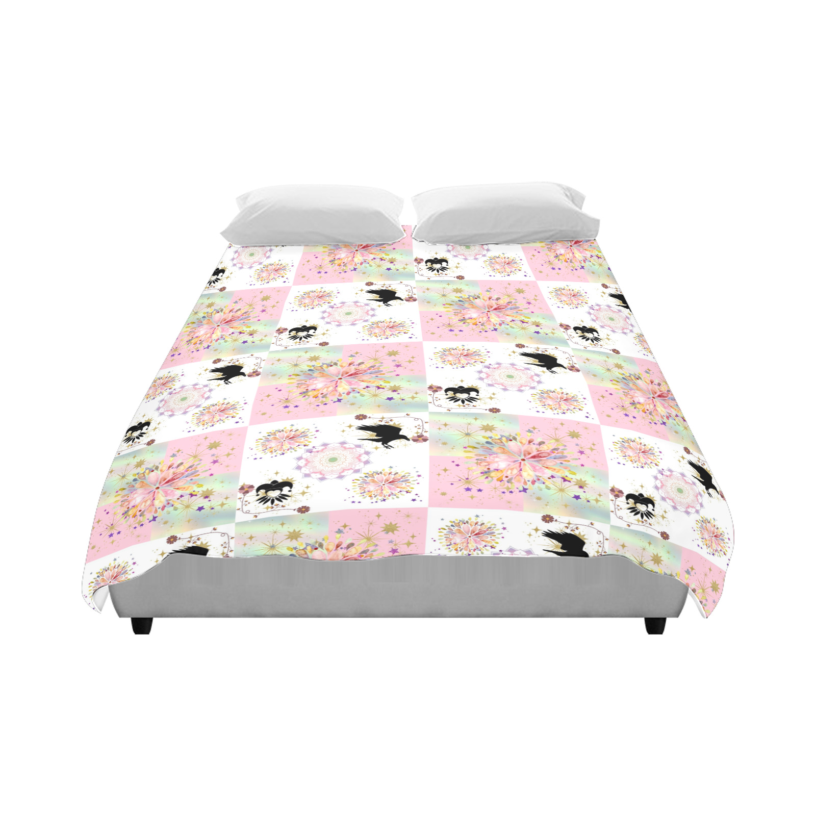 Secret Garden With Harlequin and Crow Patch Artwork Duvet Cover 86"x70" ( All-over-print)