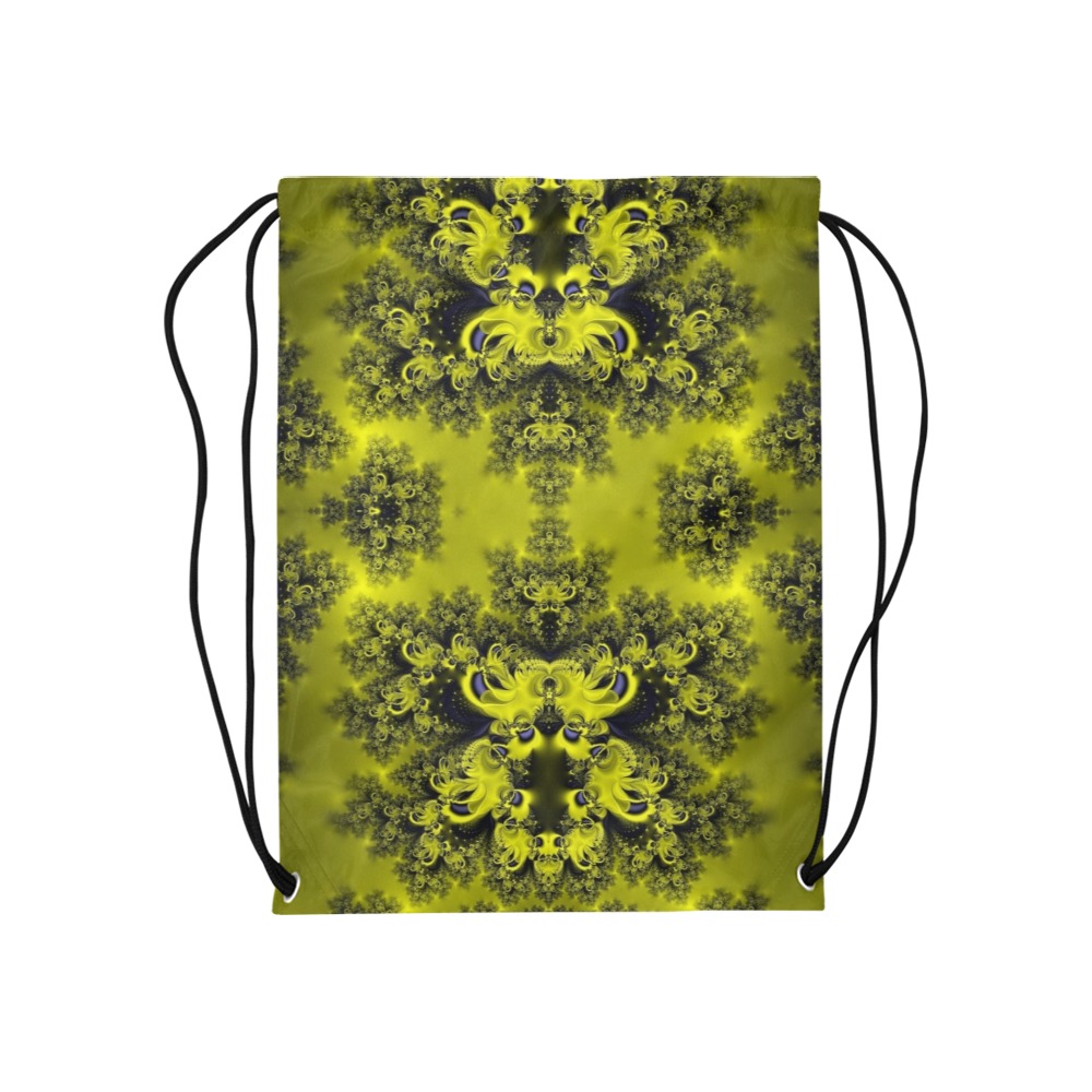 Summer Sunflowers Frost Fractal Medium Drawstring Bag Model 1604 (Twin Sides) 13.8"(W) * 18.1"(H)