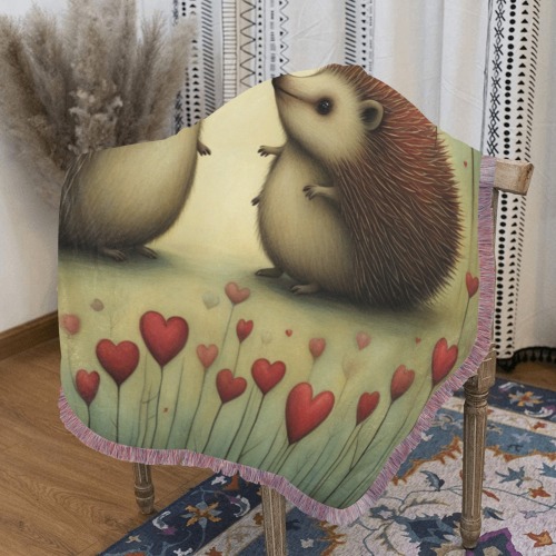 Hedgehog Love 1 Ultra-Soft Fringe Blanket 40"x50" (Mixed Pink)