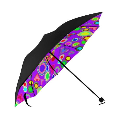 Groovy Hearts and Flowers Purple Anti-UV Foldable Umbrella (Underside Printing) (U07)