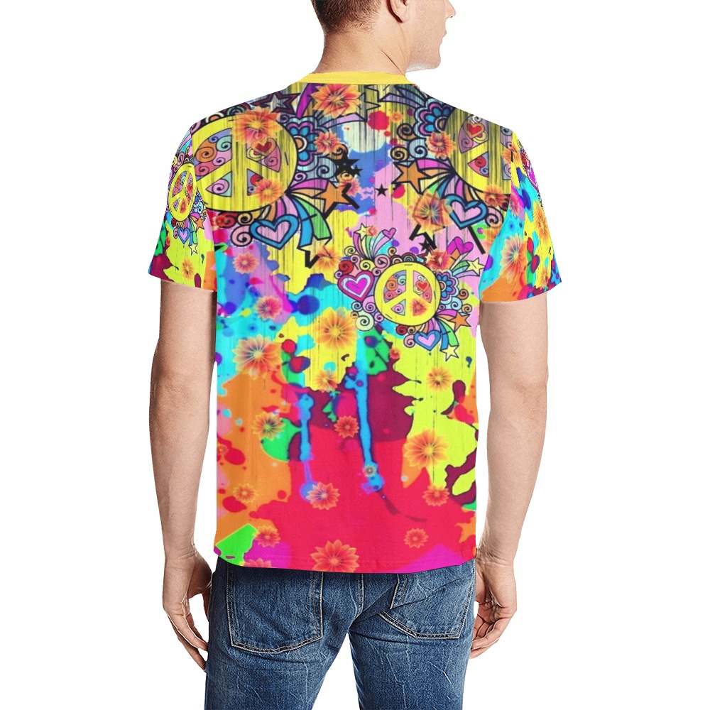 70er Peace by Nico Bielow Men's All Over Print T-Shirt (Solid Color Neck) (Model T63)