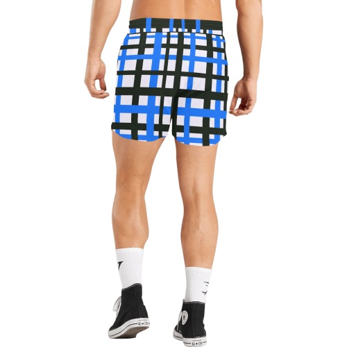 Interlocking Stripes Black White Blue Men's Mid-Length Casual Shorts (Model L50)