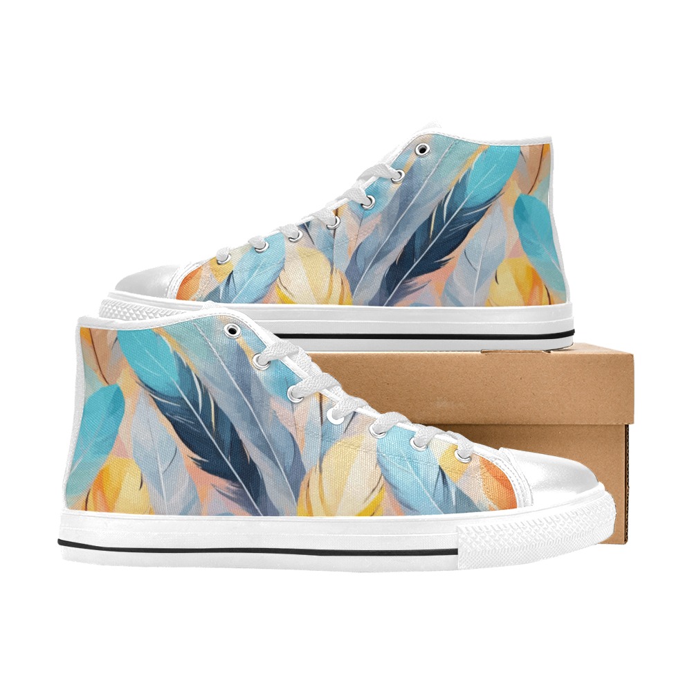 Nice mix of elegant feathers of pastel colors. Women's Classic High Top Canvas Shoes (Model 017)