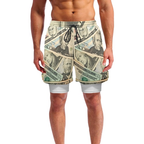 US PAPER CURRENCY Men's Sports Shorts with Compression Liner (Model L62)