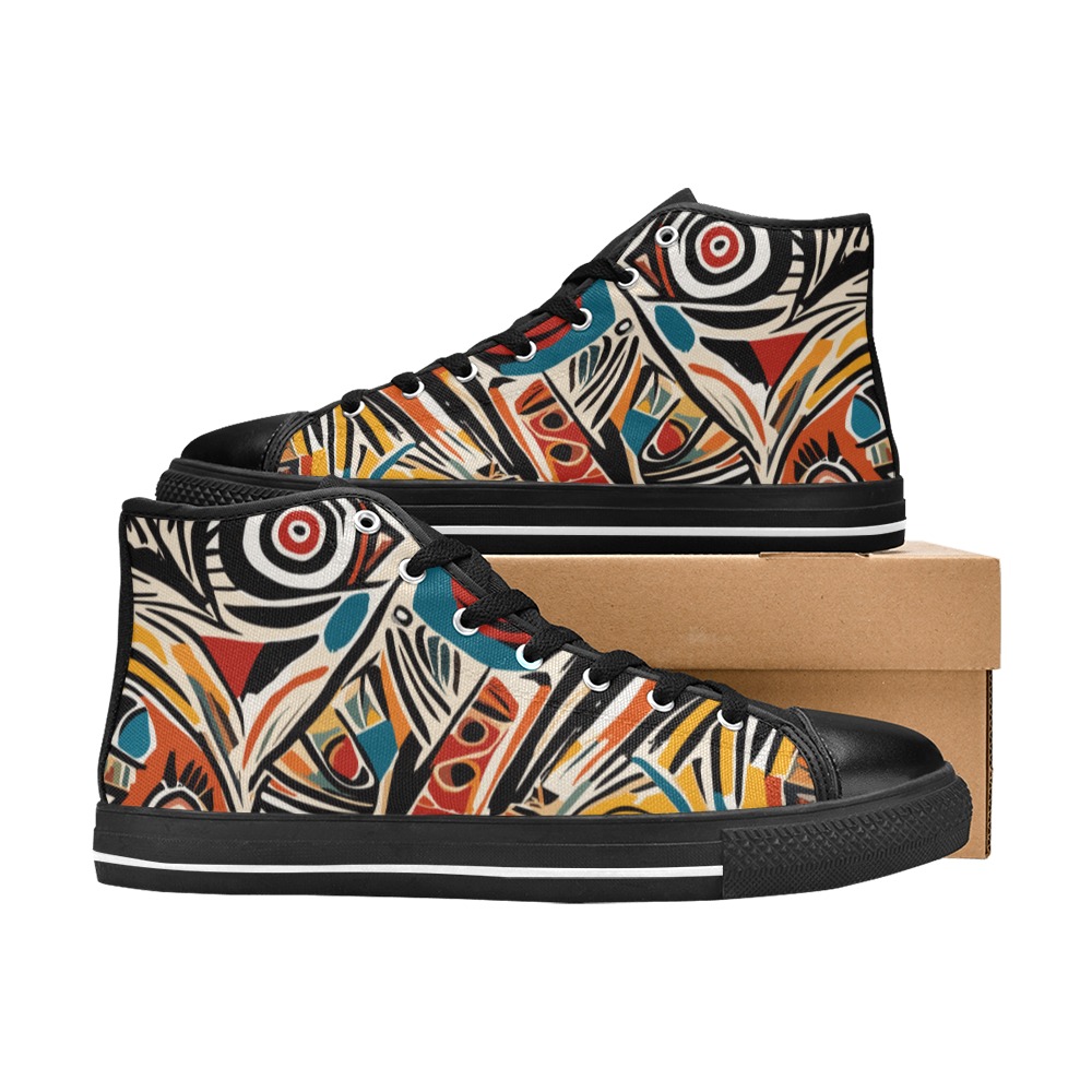 Stunning abstract art on a tribal theme. Women's Classic High Top Canvas Shoes (Model 017)