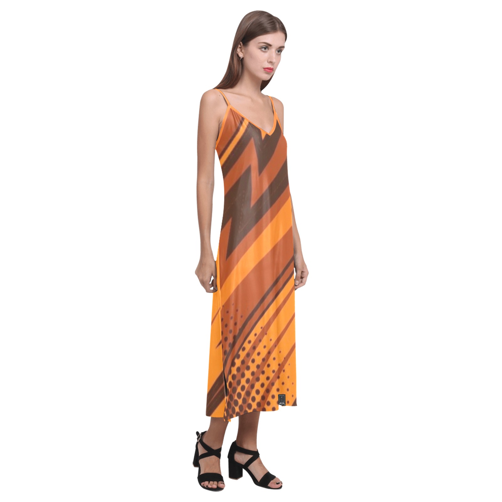 DIONIO Clothing - Ladies' 3rd Strike(Brown,Orange) Edition Phaedra Open Fork Long Dress V-Neck Open Fork Long Dress(Model D18)