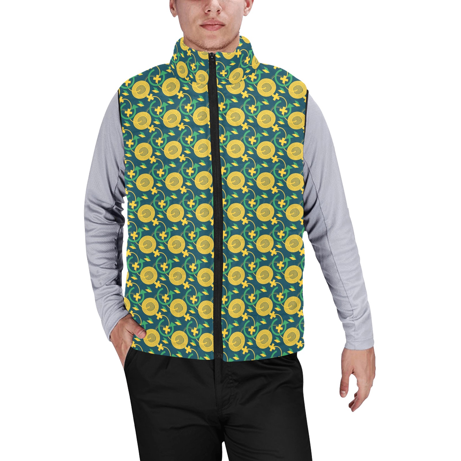 floral Men's Padded Vest Jacket (Model H44)