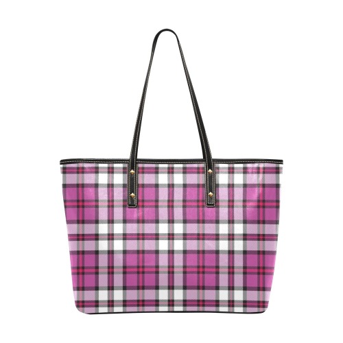 Pink and White Tartan Bag Chic Leather Tote Bag (Model 1709)