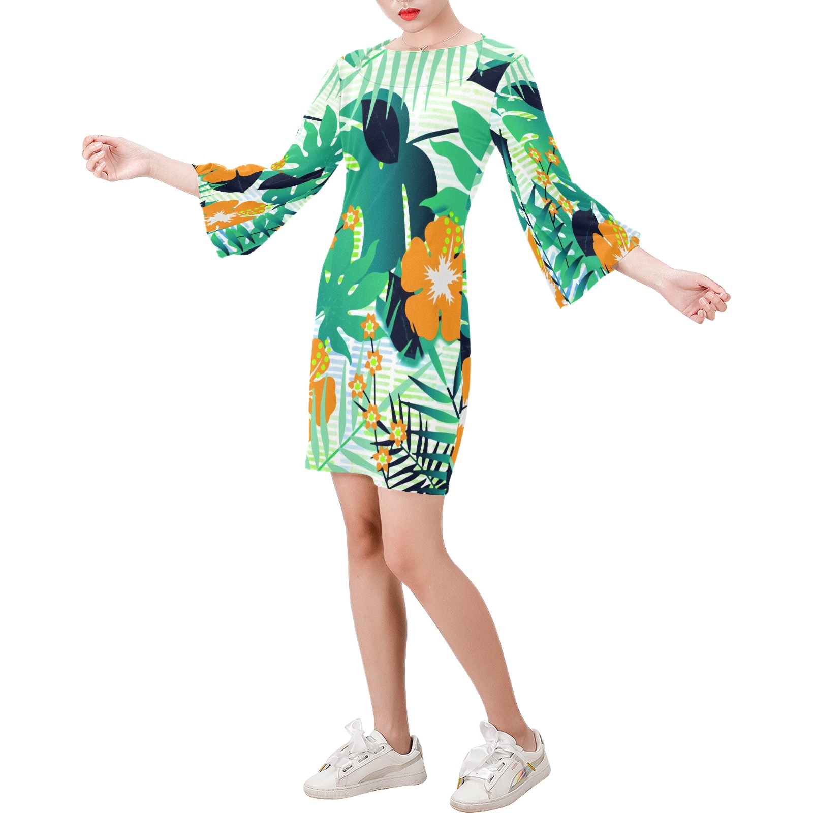 GROOVY FUNK THING FLORAL Bell Sleeve Dress (Model D52)