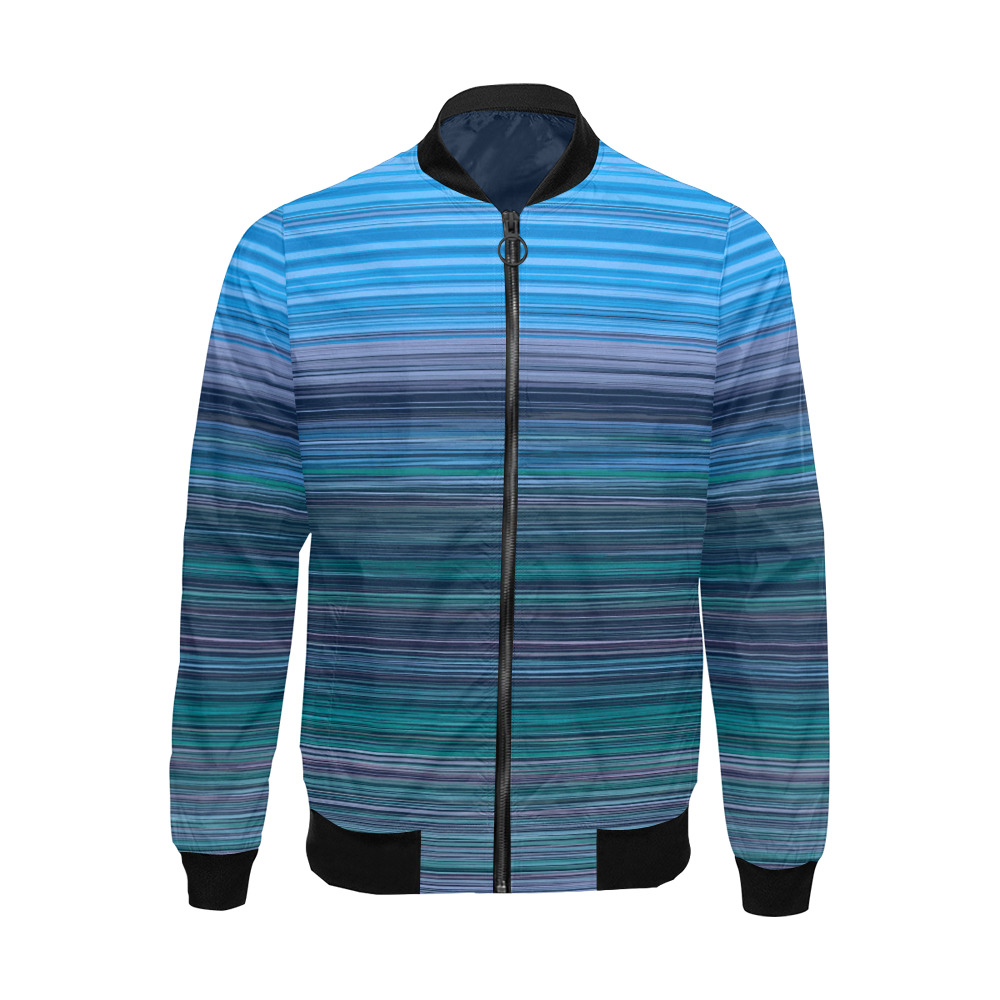 Abstract Blue Horizontal Stripes All Over Print Bomber Jacket for Men (Model H19)