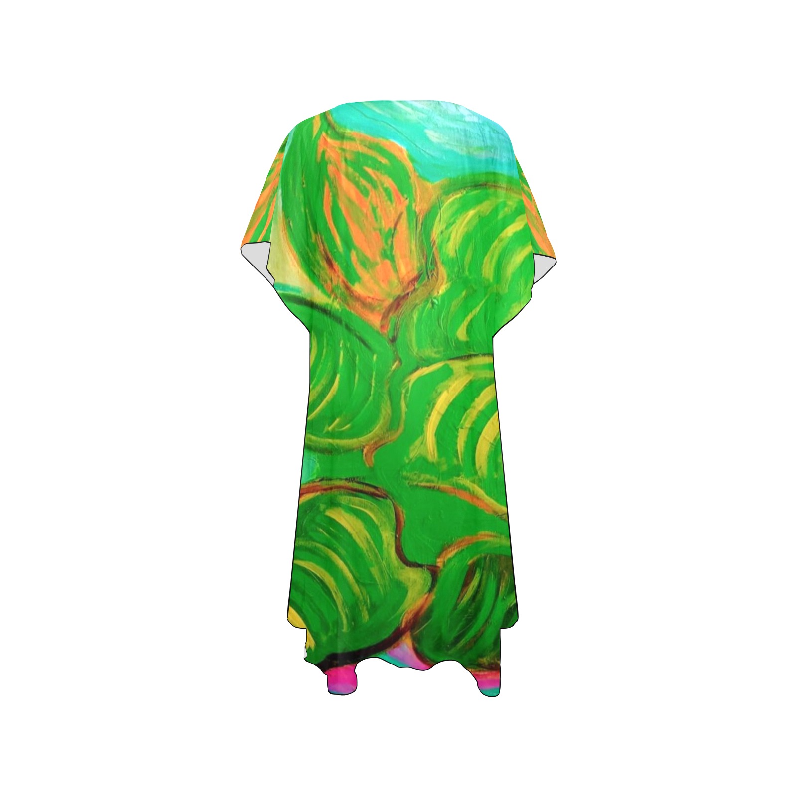 Green Leaf in Green Collection Mid-Length Side Slits Chiffon Cover Ups (Model H50)