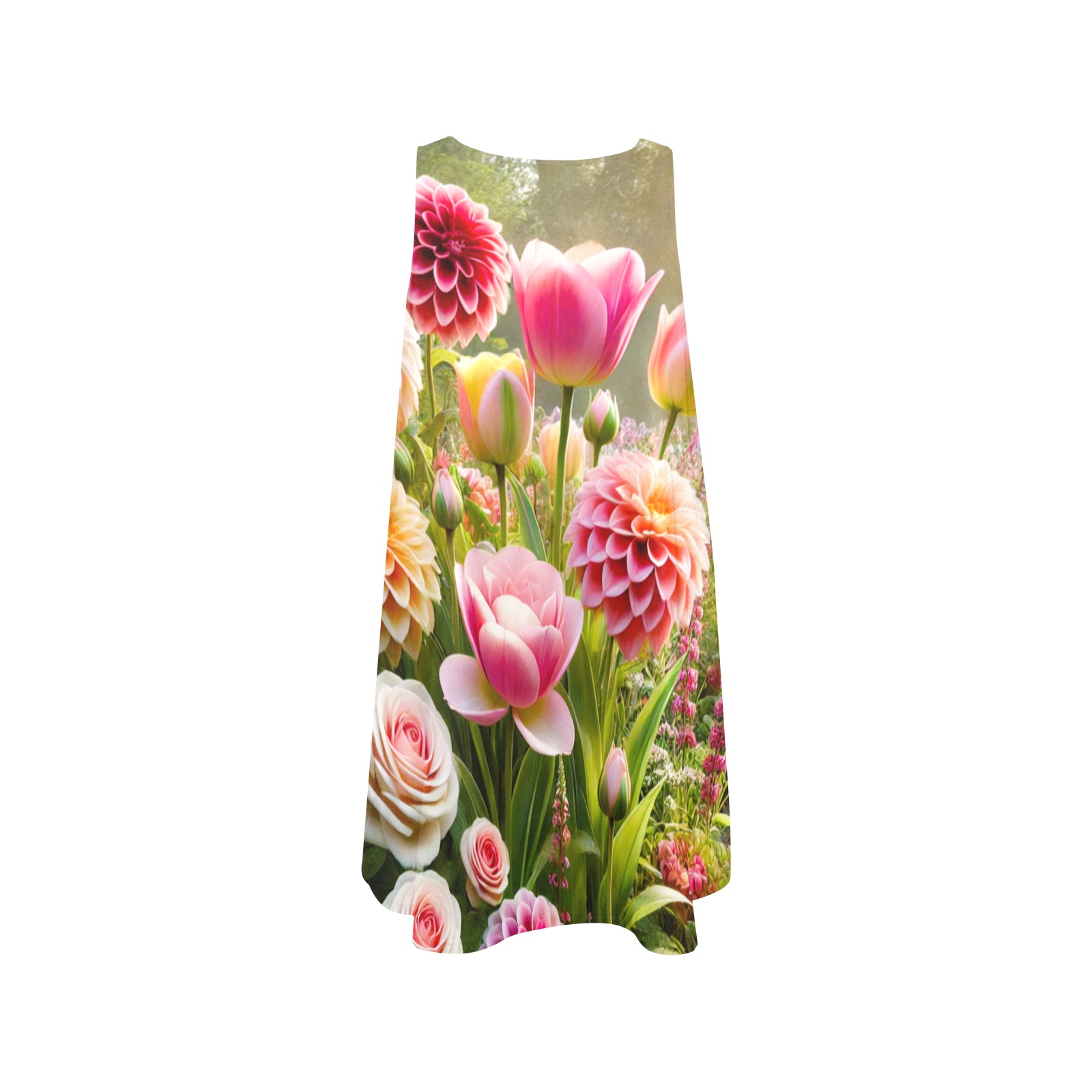 tulips and dahlias Sleeveless A-Line Pocket Dress (Model D57)