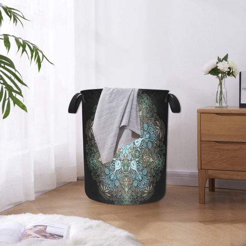 Baroque Garden Watercolor Turquoise Mandala Laundry Bag (Large)