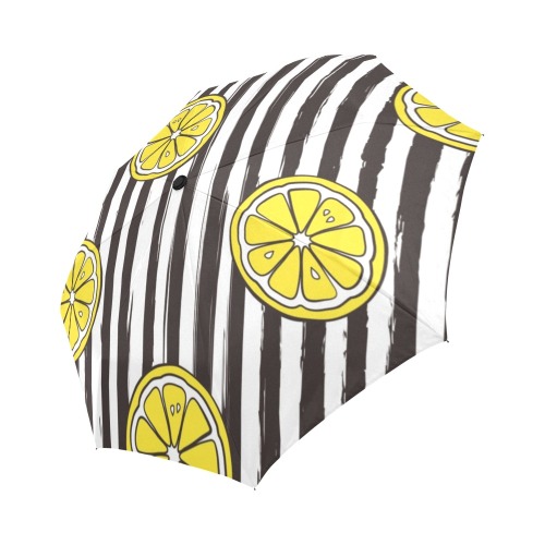 lemon black white stripe Auto-Foldable Umbrella (Model U04)