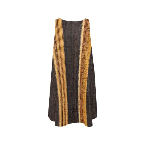 vertical gold and brown striped pattern Sleeveless A-Line Pocket Dress (Model D57)