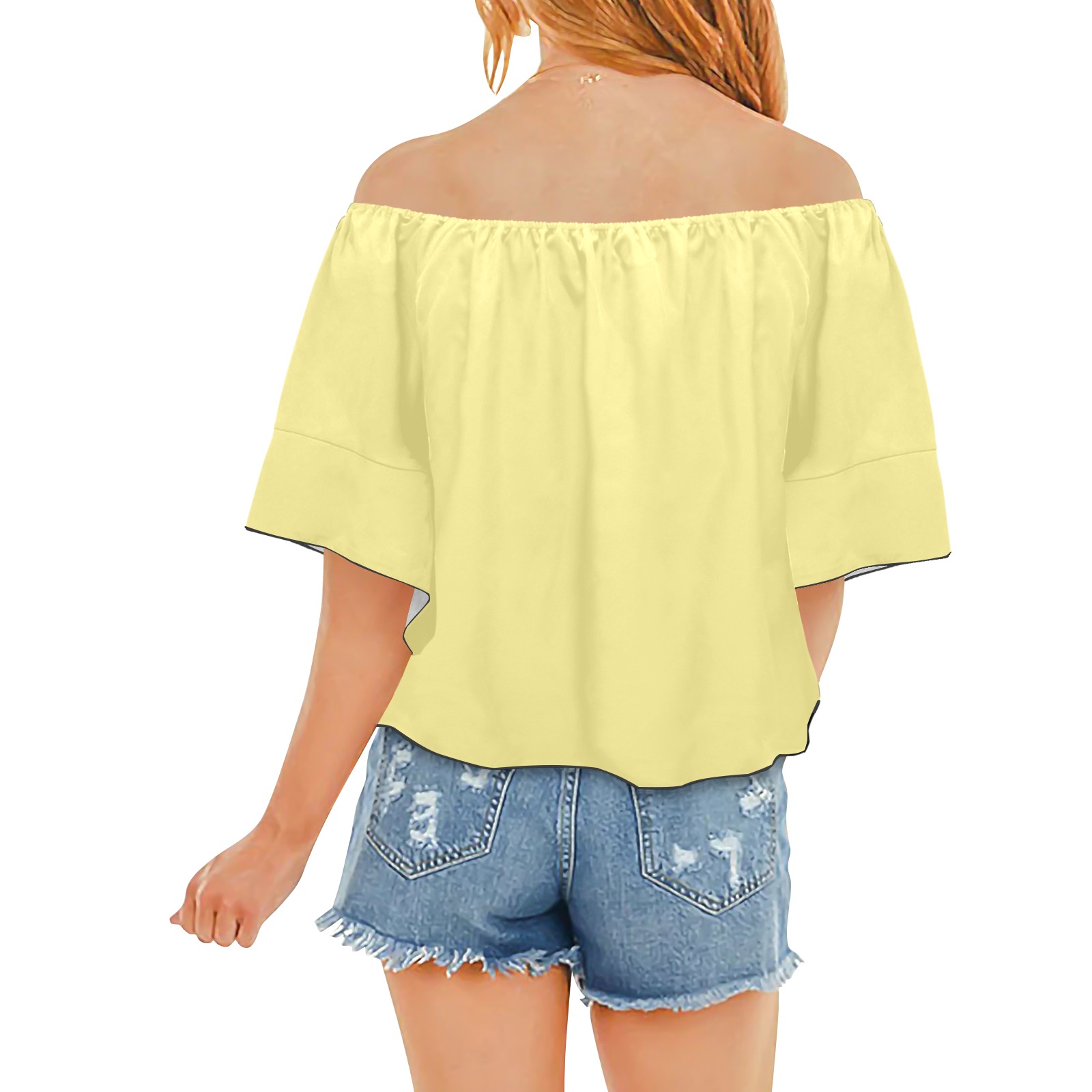 Solid Colors Lt Yellow Off Shoulder Knot Front Blouse (Model T71)