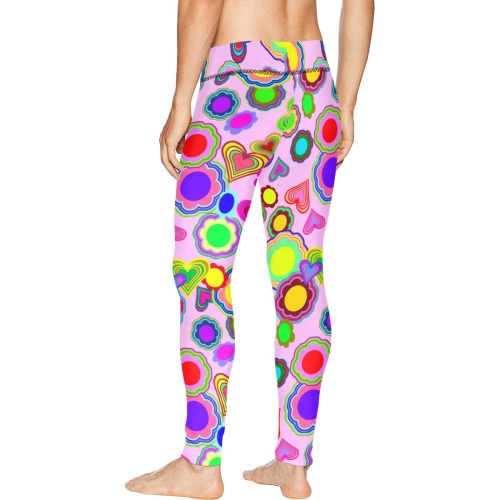 Groovy Hearts and Flowers Pink Men's All Over Print Leggings (Model L38)