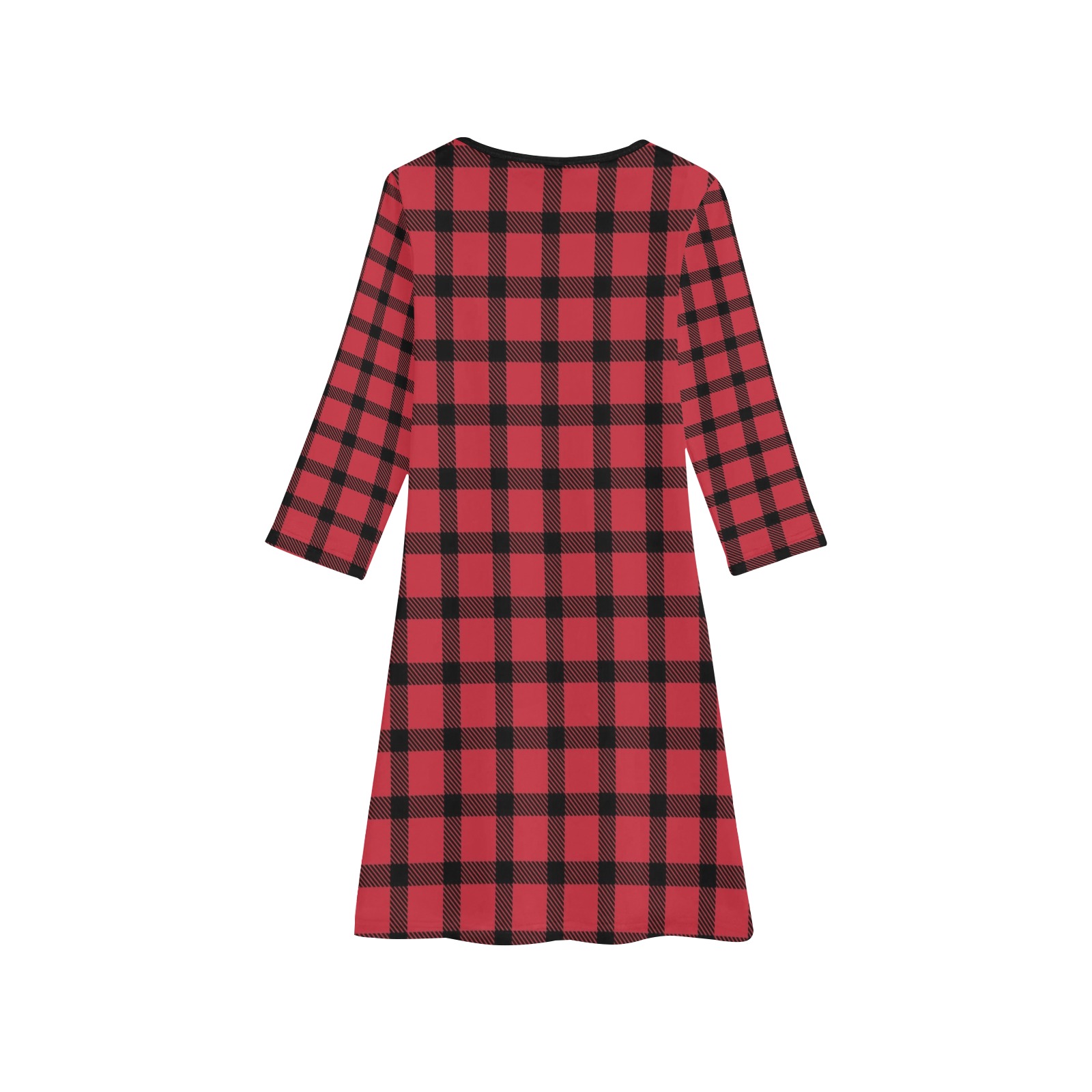 Red and Black Checks Girls' Long Sleeve Dress (Model D59)