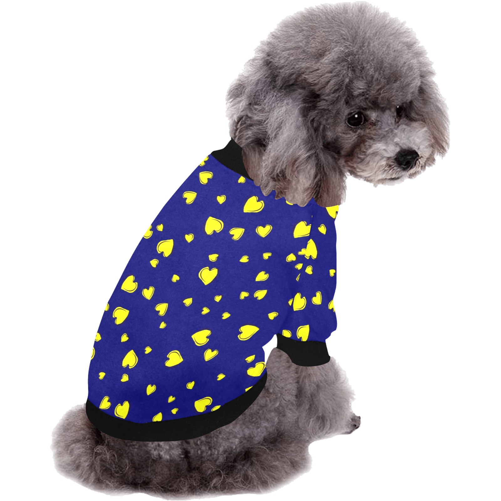 Yellow Hearts Floating on Blue Pet Dog Round Neck Shirt