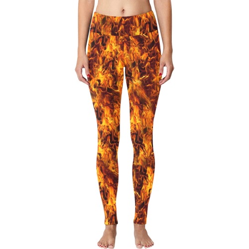 Fire and Flames Pattern Big Size Workout Leggings (Model L43)