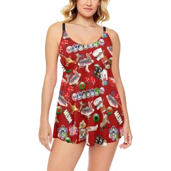 Las Vegas Gamblers Delight - Red Chest Pleat Swim Dress (Model S31)