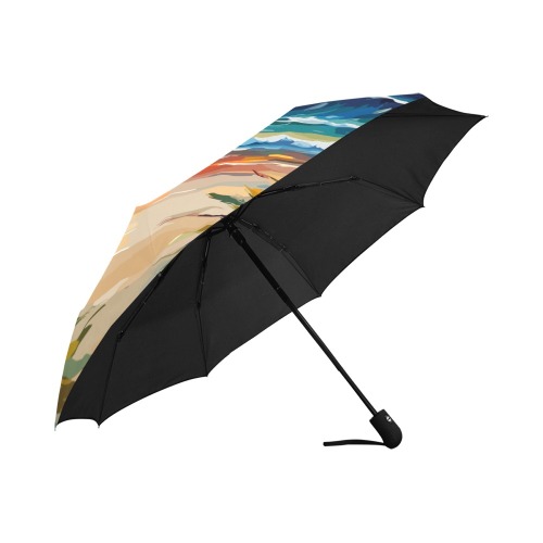 Ocean waves, beach sand, colorful flowers, sunset. Anti-UV Auto-Foldable Umbrella (U09)